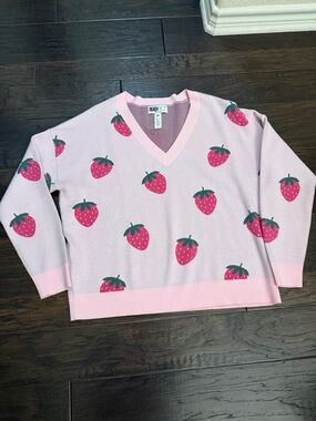 Beach Riot Pink Strawberry V-Neck Sweater NWOT